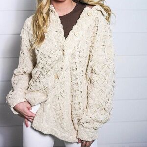 ILLA ILLA Crochet Wood Button Down Shacket in Cream